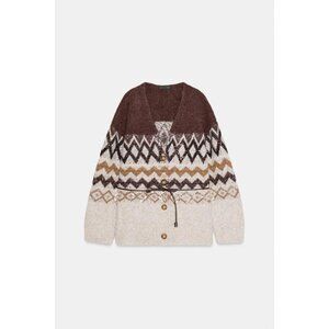 ZARA SEQUINED JACQUARD KNIT CARDIGAN WITH BELT